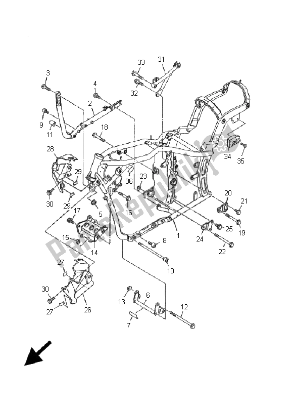 All parts for the Frame of the Yamaha XVS 1100 Dragstar 2001