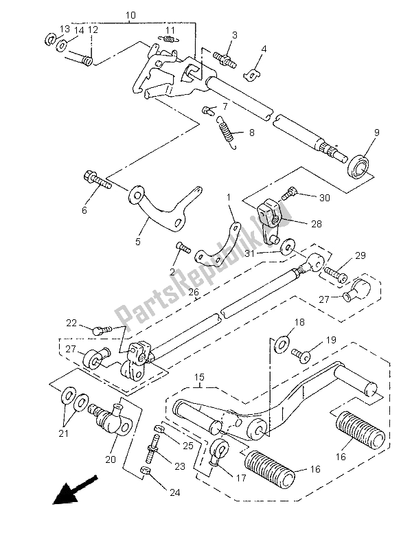 All parts for the Shift Shaft of the Yamaha XVZ 1300A Royalstar 1997