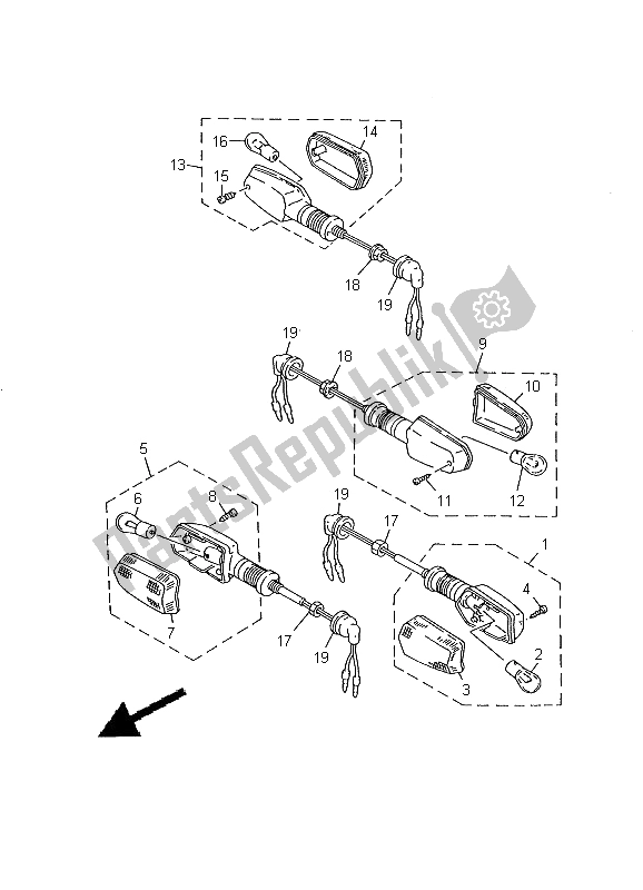 All parts for the Flasher Light of the Yamaha TDR 125 2000