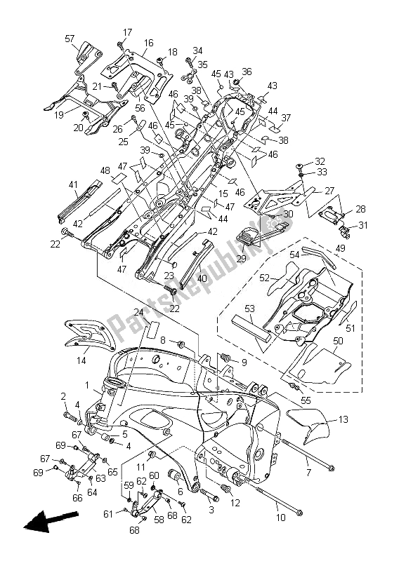 All parts for the Frame of the Yamaha YZF R1 1000 2010