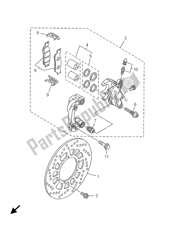 All parts for the Front Brake Caliper of the Yamaha TW 125 2001