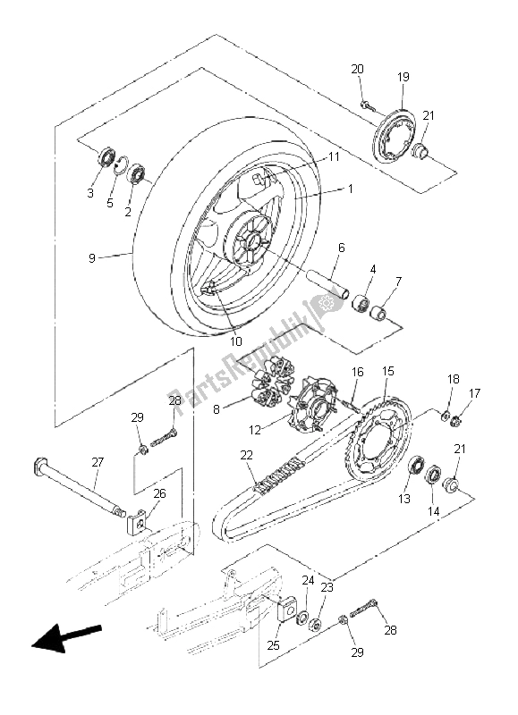 All parts for the Rear Wheel of the Yamaha FZ6 Nahg 600 2008