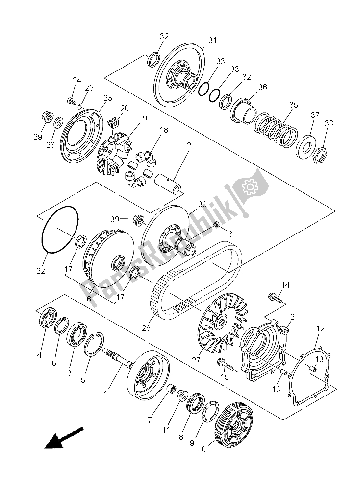 All parts for the Clutch of the Yamaha YFM 550 FWA Grizzly 2015