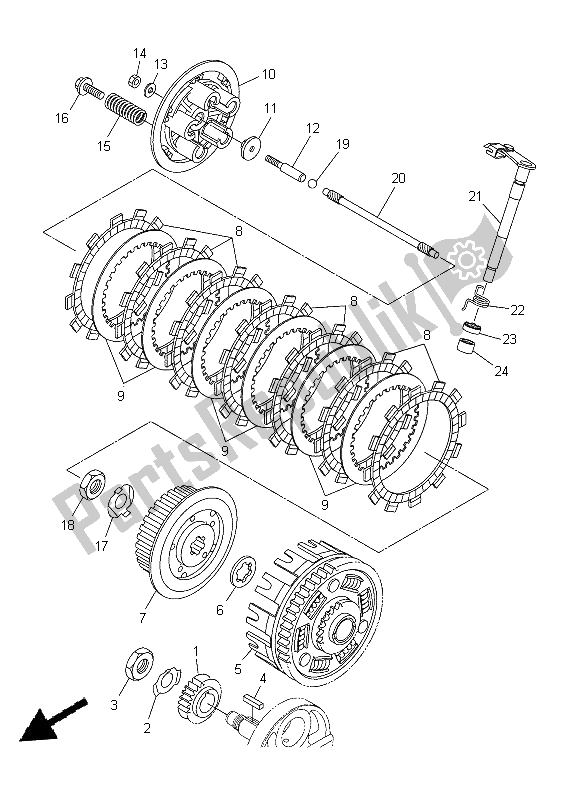 All parts for the Clutch of the Yamaha WR 250R 2014