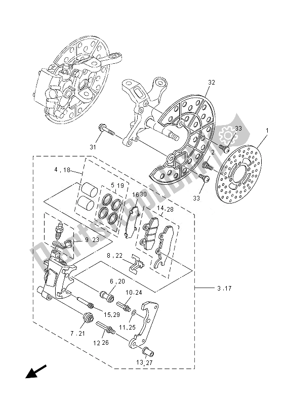 All parts for the Front Brake Caliper of the Yamaha YFZ 450 Rsed 2013