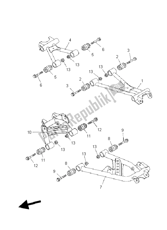 All parts for the Rear Arm of the Yamaha YFM 450F Grizzly EPS 2011