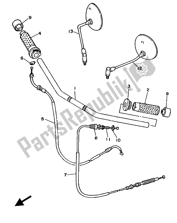 All parts for the Steering Handle Cable (up) of the Yamaha XV 535 Virago 1993