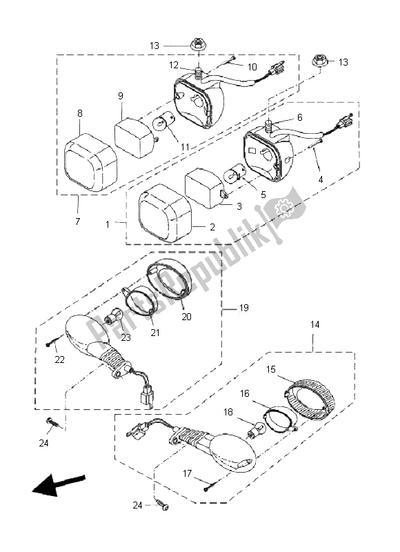 All parts for the Flasher Light of the Yamaha CW 50 BWS 2010