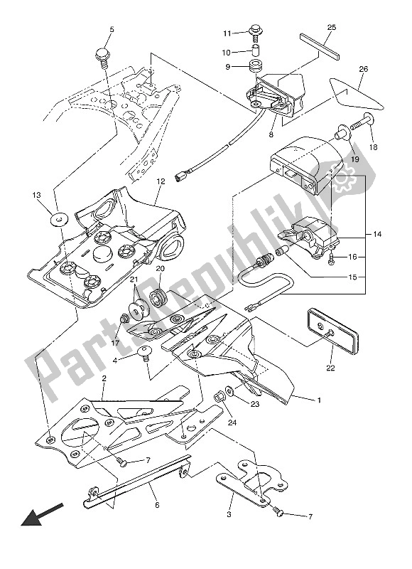 All parts for the Taillight of the Yamaha WR 250R 2016