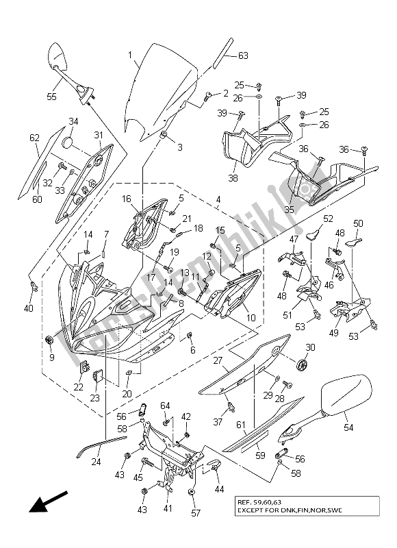 All parts for the Cowling of the Yamaha FZ8 SA 800 2015