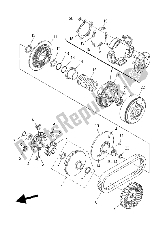 All parts for the Clutch of the Yamaha YP 400A Majesty 2011