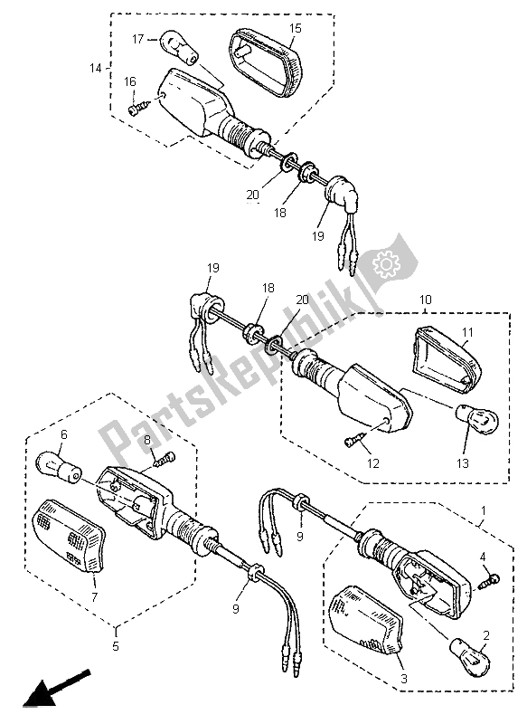 Alle onderdelen voor de Knipperlicht van de Yamaha FZR 1000 1995