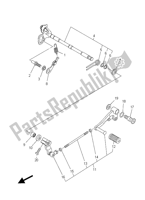 All parts for the Shift Shaft of the Yamaha YZF R3A 300 2015