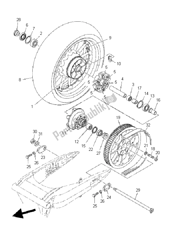 All parts for the Rear Wheel of the Yamaha XV 1900A 2011