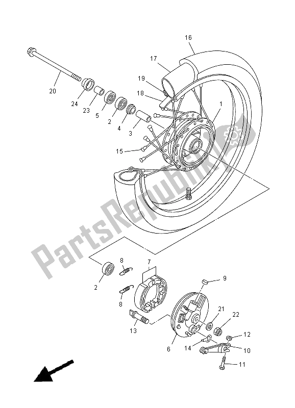 All parts for the Front Wheel of the Yamaha TT R 125 SW 2000