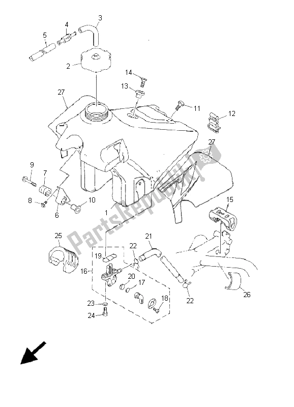 All parts for the Fuel Tank of the Yamaha YZ 426F 2001