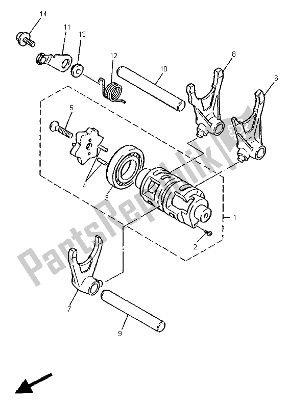 All parts for the Shift Cam & Fork of the Yamaha XT 600E 1996