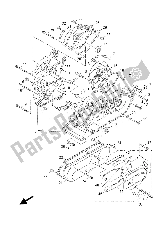 All parts for the Crankcase of the Yamaha YN 50 FU 2013