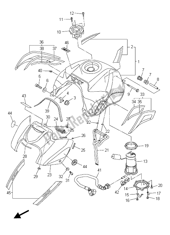 Alle onderdelen voor de Benzinetank van de Yamaha FZ8 N 800 2015