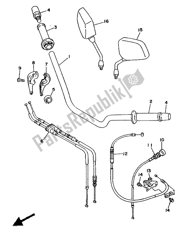 All parts for the Steering Handle & Cable of the Yamaha TDM 850 1992