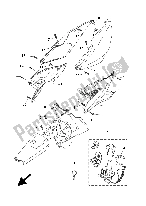 All parts for the Side Cover of the Yamaha YQ 50L Aerox Race Replica 2009