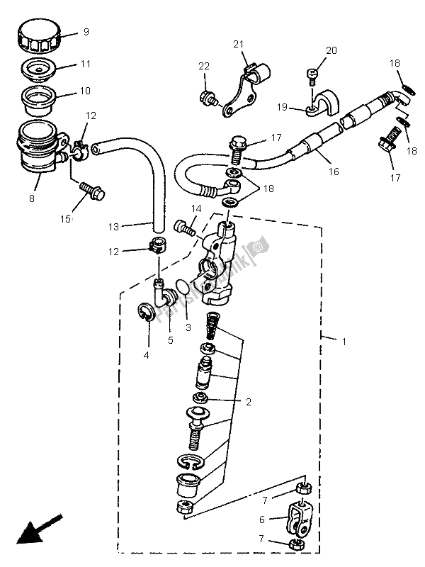 All parts for the Rear Master Cylinder of the Yamaha WR 250Z 1996