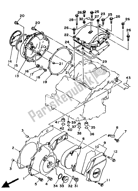 All parts for the Crankcase Cover 1 of the Yamaha TDM 850 1991