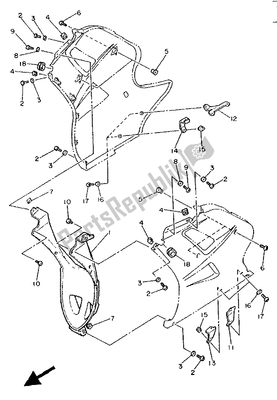 All parts for the Cowling 3 of the Yamaha FZR 1000 1992