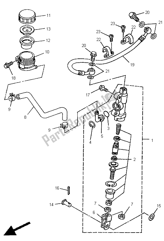 All parts for the Rear Master Cylinder of the Yamaha YZ 80 LW 1999