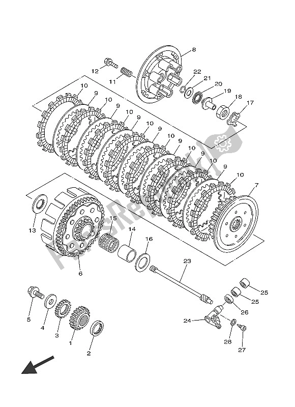 All parts for the Clutch of the Yamaha YZ 250 2016