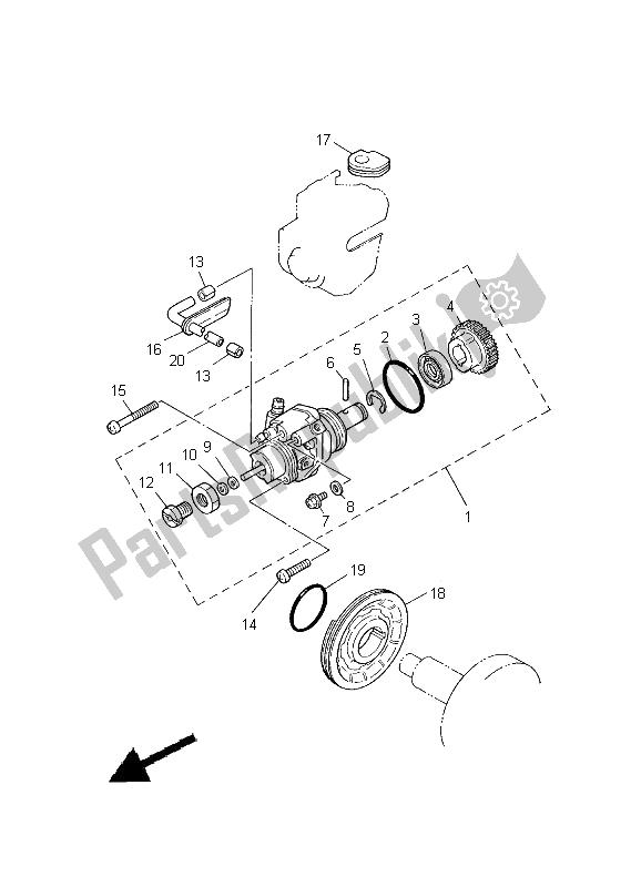 All parts for the Oil Pump of the Yamaha PW 80 2000