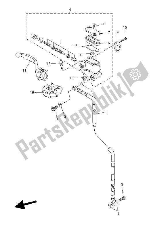 All parts for the Front Master Cylinder of the Yamaha YZ 250 2008