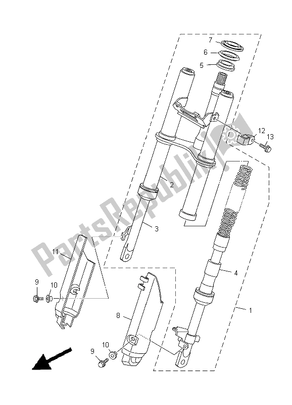 All parts for the Front Fork of the Yamaha TT R 50E 2012