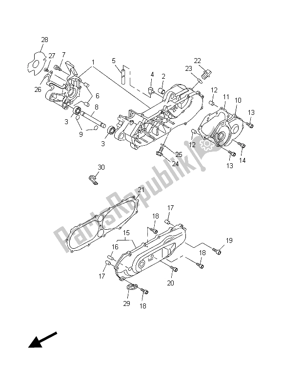 All parts for the Crankcase of the Yamaha CW 50 2015