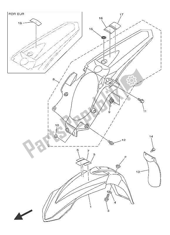 All parts for the Fender of the Yamaha YZ 250F 2016