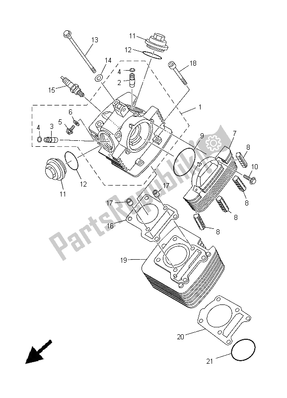 All parts for the Cylinder of the Yamaha YBR 125 ED 2005