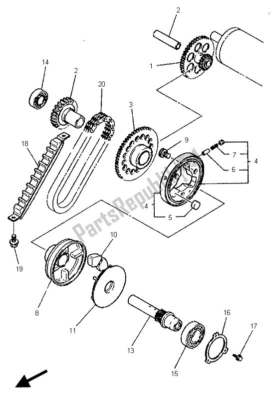 All parts for the Starter of the Yamaha YZF 750R 1996