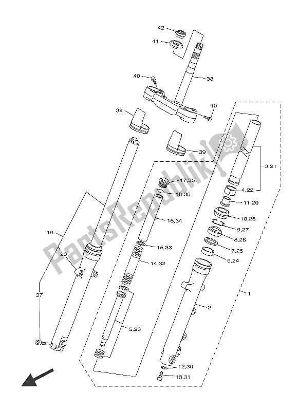 All parts for the Front Fork of the Yamaha XVS 950 CU 2016