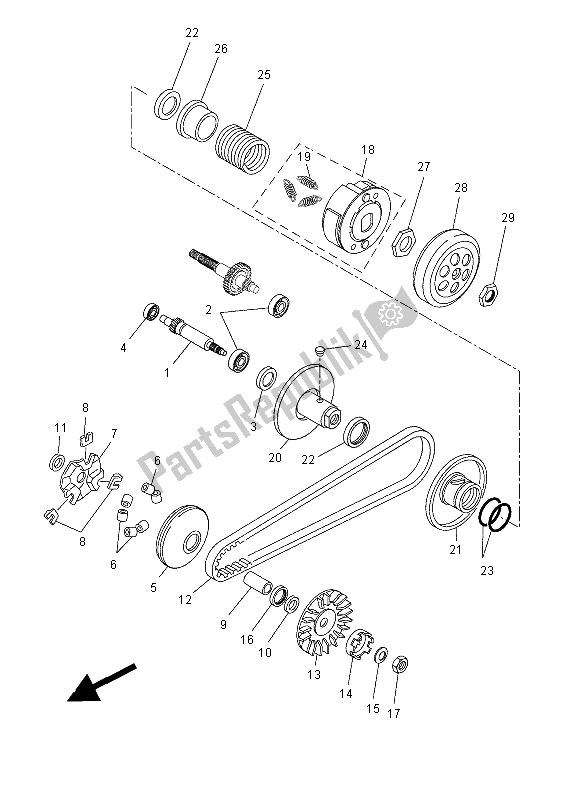 All parts for the Clutch of the Yamaha YN 50 FMU 2014