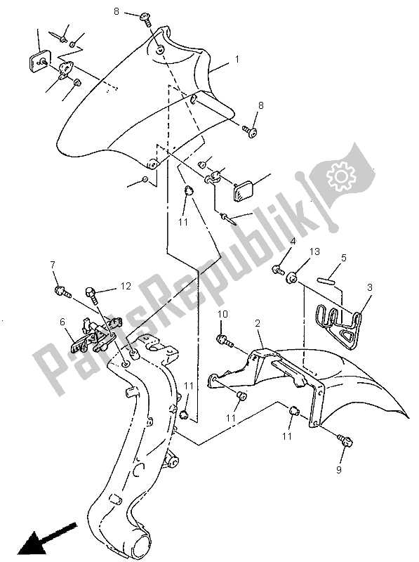 All parts for the Front Fender of the Yamaha GTS 1000 1998