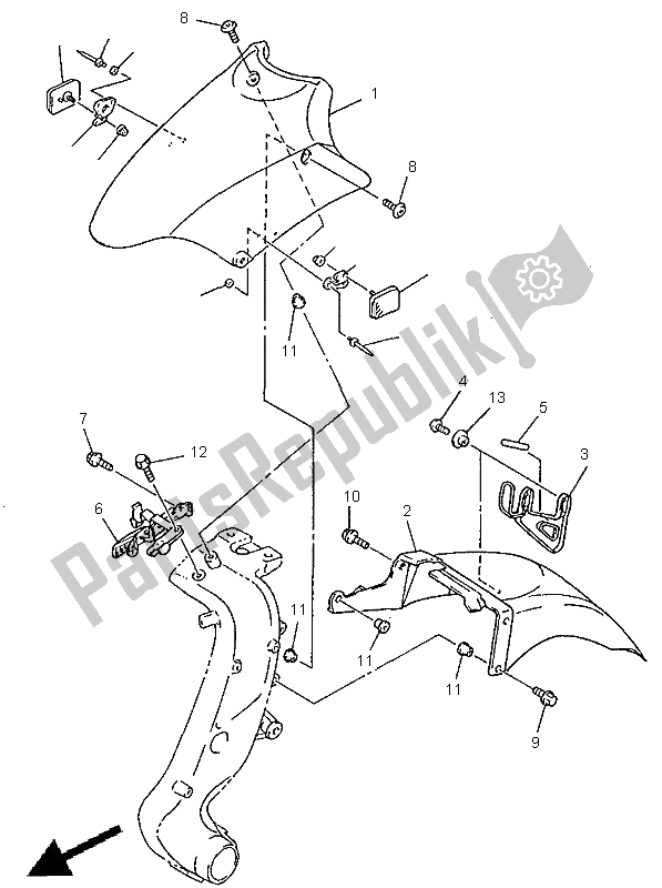 Todas as partes de Pára-lama Dianteiro do Yamaha GTS 1000 1998