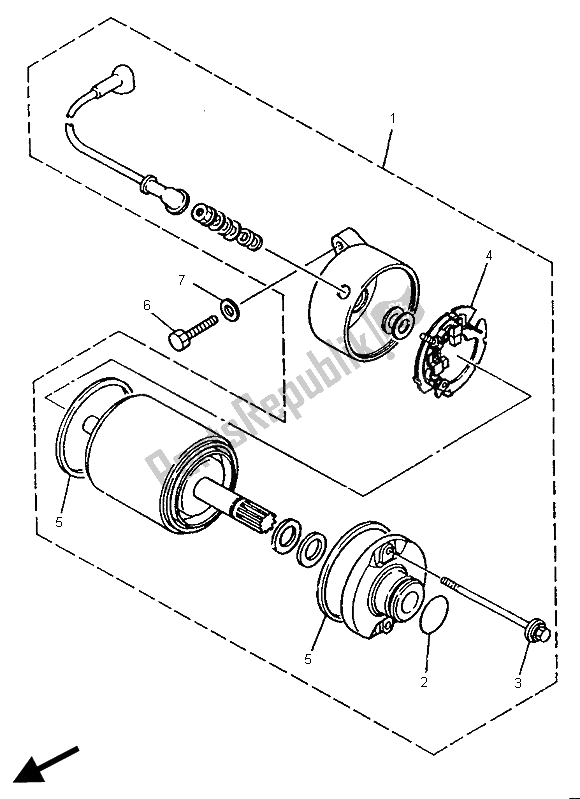 All parts for the Starting Motor of the Yamaha XV 535 S Virago 1996