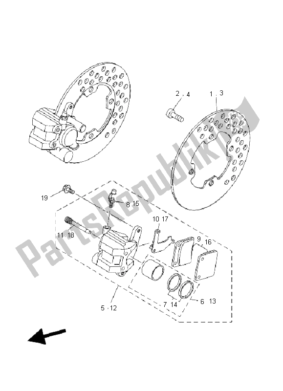 All parts for the Front Brake Caliper of the Yamaha YFM 450 FA Kodiak 4X4 2005