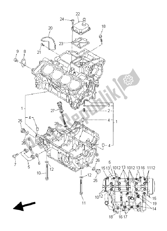 All parts for the Crankcase of the Yamaha FZ6 S 600 2006