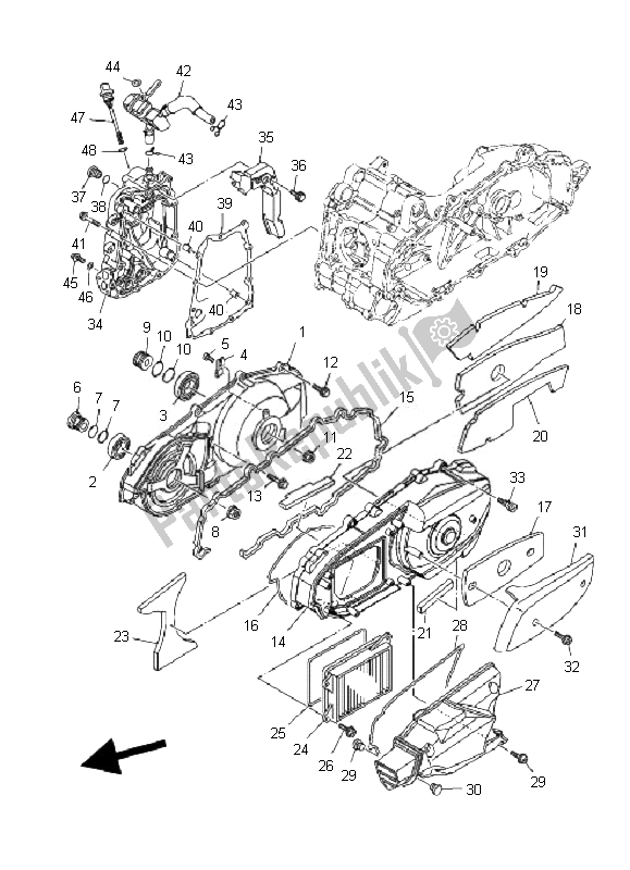 All parts for the Crankcase Cover 1 of the Yamaha YP 400 Majesty 2010