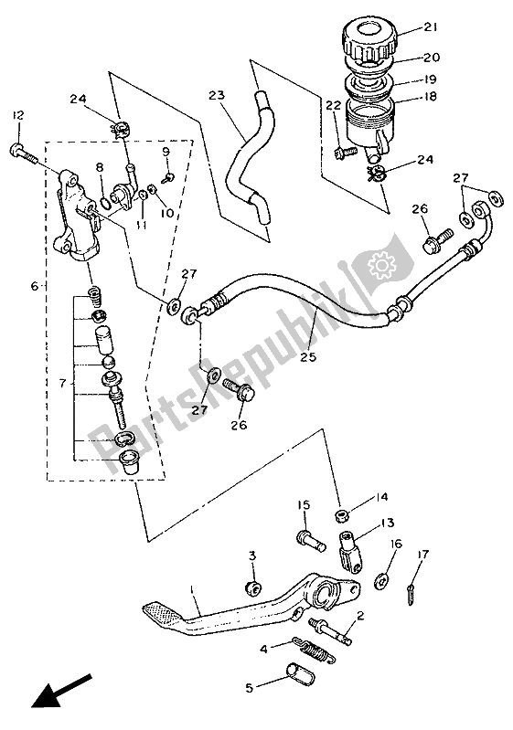 Toutes les pièces pour le Maître-cylindre Arrière du Yamaha FZR 1000 1994