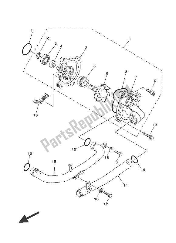 All parts for the Water Pump of the Yamaha XP 500 2016