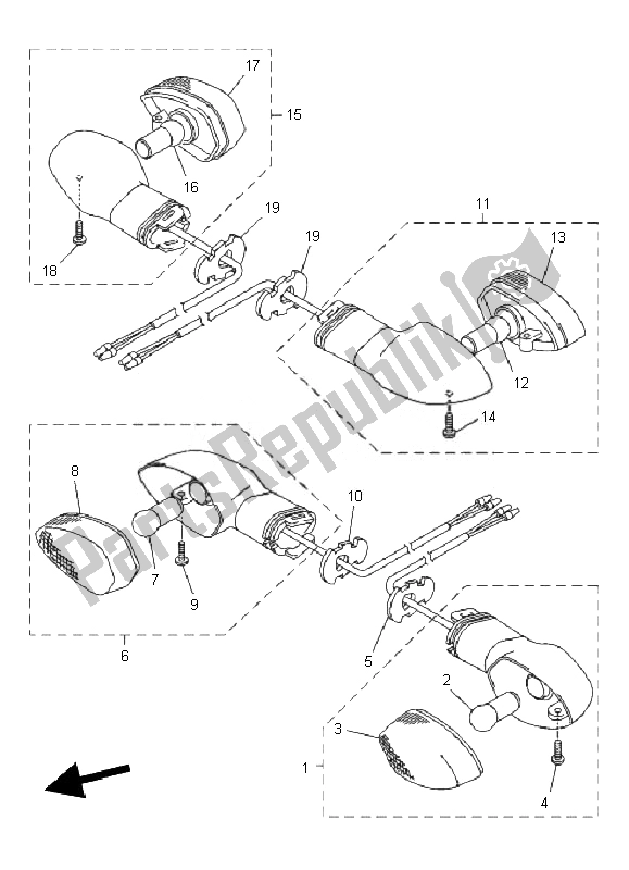 All parts for the Flasher Light of the Yamaha XJ6 NA 600 2010