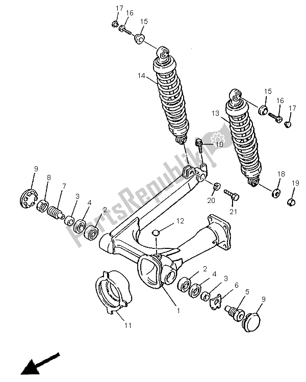 All parts for the Rear Arm & Suspension of the Yamaha XV 750 Virago 1995
