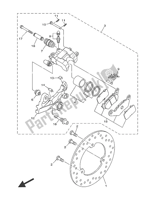 All parts for the Rear Brake Caliper of the Yamaha YZF R3A 300 2016